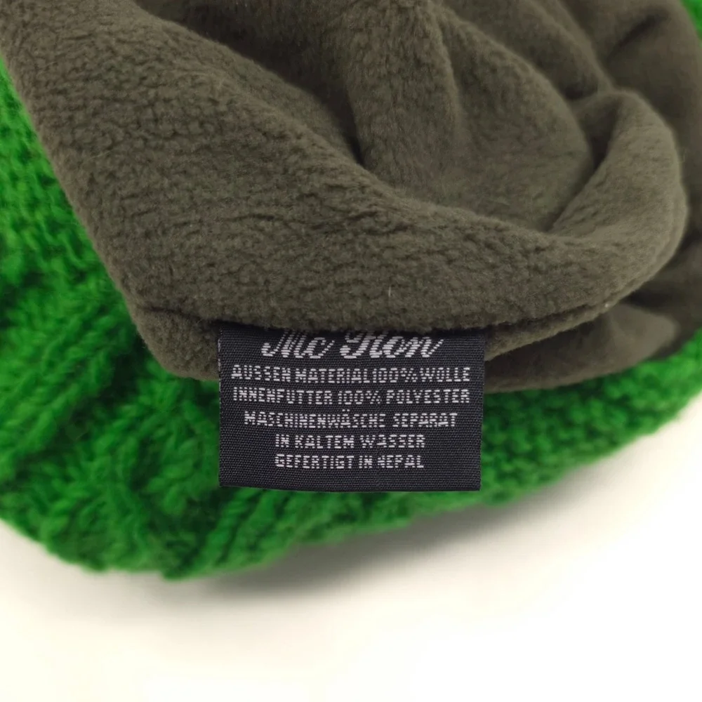 McRon Womens Visor Beanie Hat One Size Green Wool Cable Knit Fleece‎ Lined Nepal